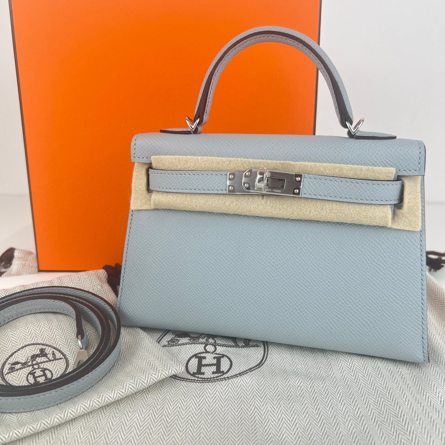 Mini kelly ミニケリー Stamp-K K刻印 Epaom エプソン Blue glacie ブルーグラシエ PHW シルバー金具 2WAYバッグ ショルダーバッグ ハンドバッグ