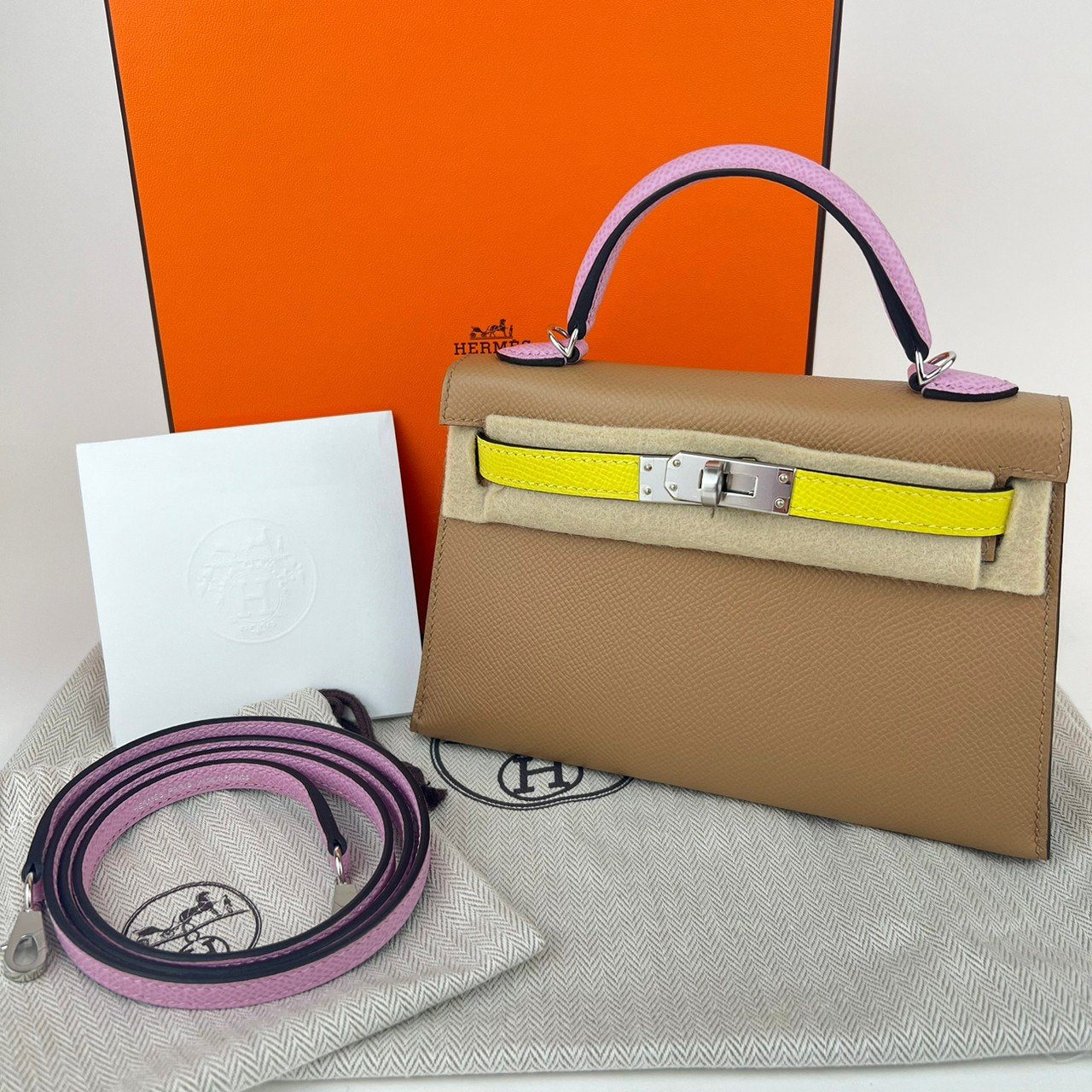 Mini Kelly tricolor ミニケリー トリコロール Chai/Mauve sylvestre/Lime チャイ/モーヴシルベストル/ライム PHW シルバー金具 U刻