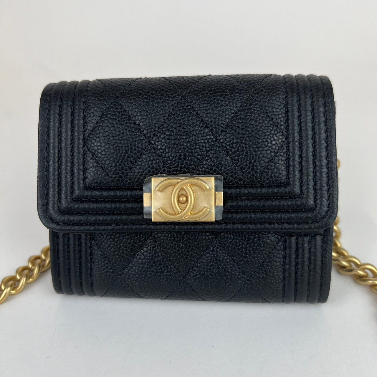 ボーイシャネル ココマーク コンパクトウォレット Caviar skin キャビアスキン Black ブラック ゴールド金具