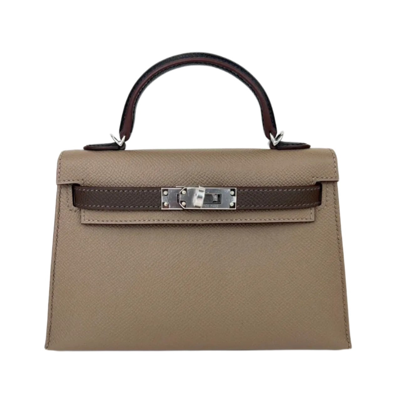 Mini Kelly ミニケリー Tricolor トリコロール Etoupe/Ecorce/Noir エトープ/エコルセ/ノワール Epsom エプソン PHW シルバー金具 B刻印