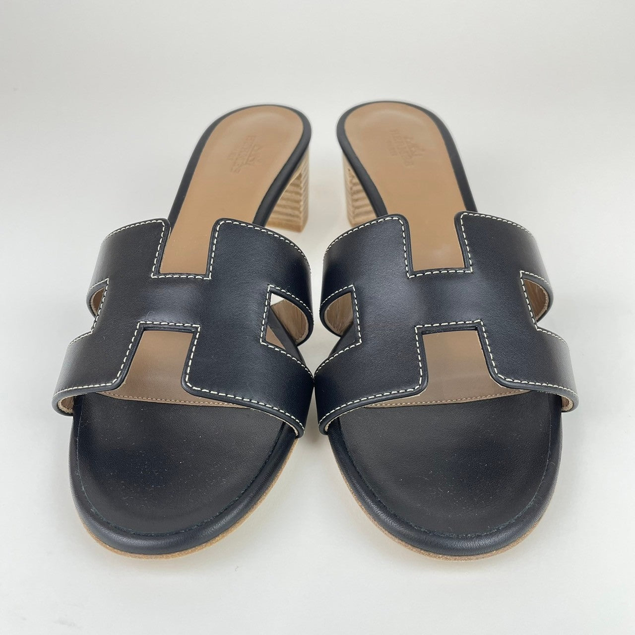 Oasis オアジス Black ブラック Calf カーフ ヒールサンダル サイズ 38 (24.5cm)