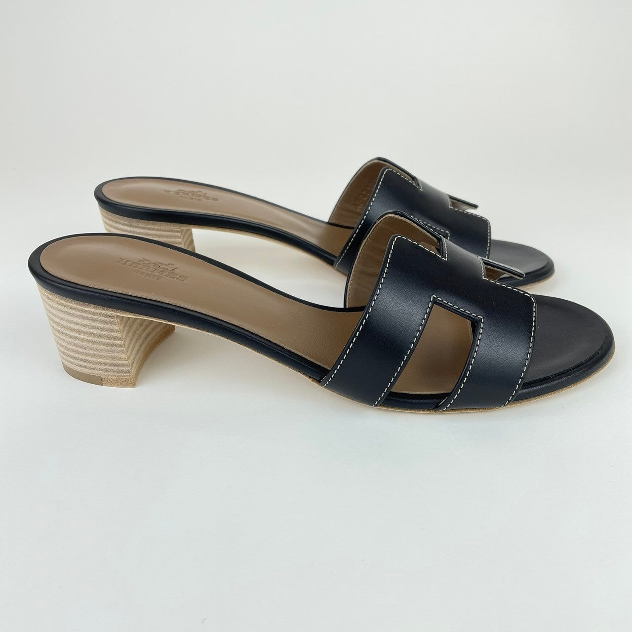 Oasis オアジス Black ブラック Calf カーフ ヒールサンダル サイズ 38 (24.5cm)