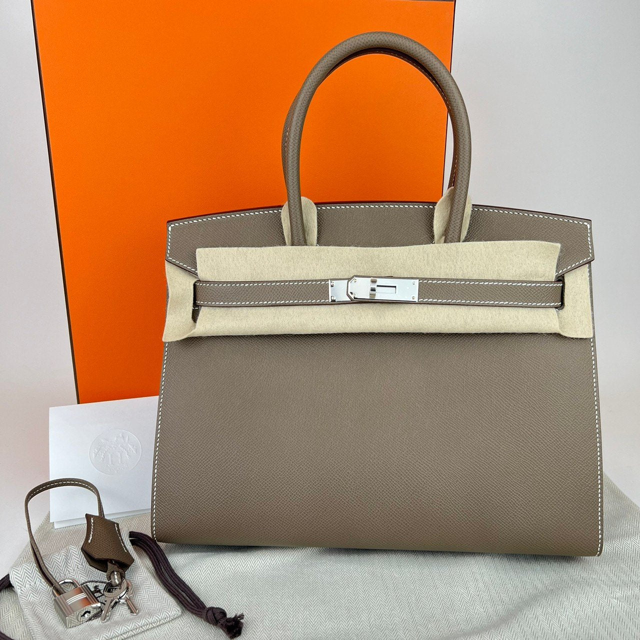 新品未使用 B刻 HERMES エルメス Birkin30 Sellier バーキン30セリエ Etoupe エトープ PHW シルバー金具