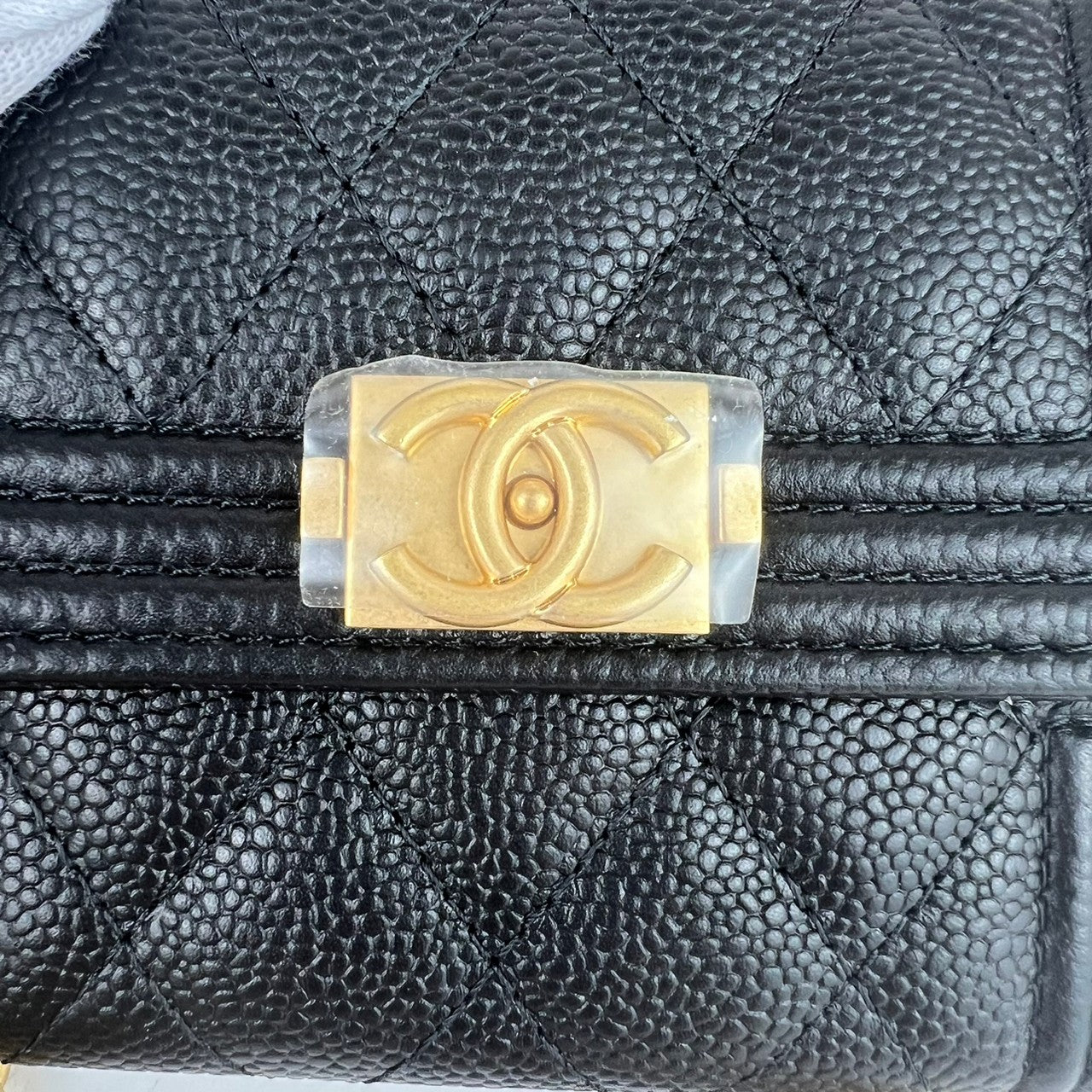 ボーイシャネル ココマーク コンパクトウォレット Caviar skin キャビアスキン Black ブラック ゴールド金具