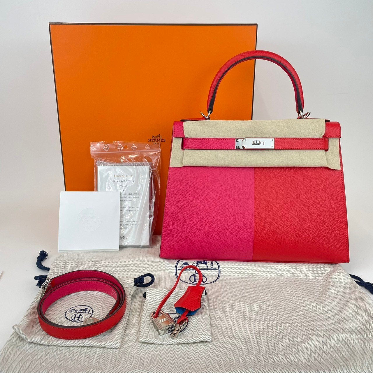 Kelly28 casaque ケリー28 カザック Rouge de coeur/Rose extreme/Bleu zanzibar ルージュデクール/ローズエクストリーム/ブルーザンジバル Epsom エプソン PHW シルバー金具 Z刻 2wayバッグ ショルダーバッグ