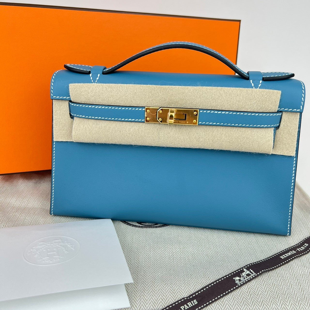 Pochette kelly ポシェットケリー Blue jean ブルージーン Swift スイフト GHW ゴールド金具 B刻印