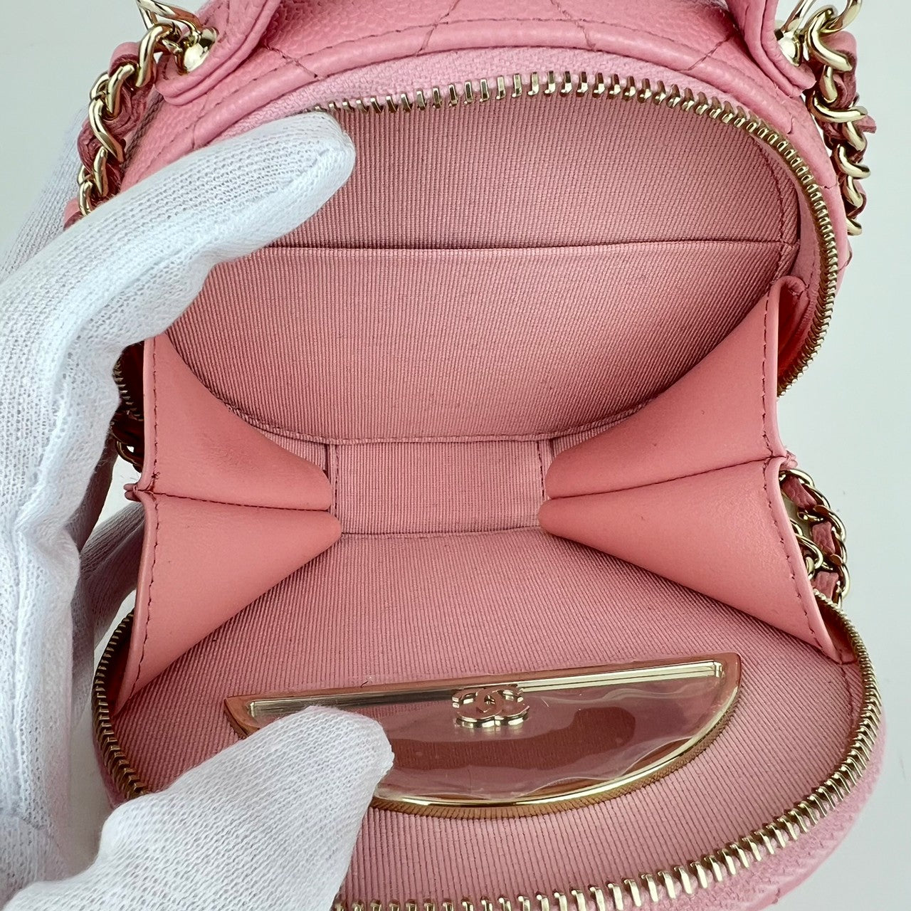 Matelasse マトラッセ バニティケース ショルダーバッグ caviar skin キャビアスキン Pink ピンク Goid Hardwear ゴールド金具