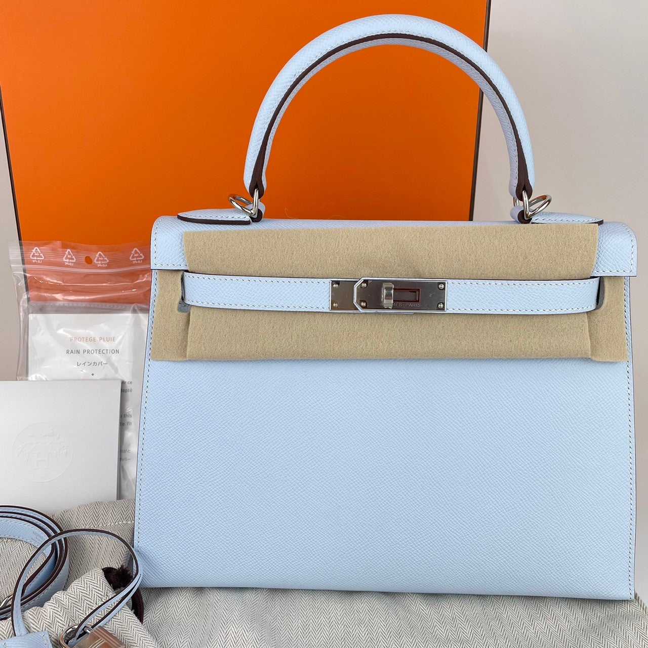 ケリー28 セリエ Kelly28 Sellier Y刻 ブルーブリュム Bleu Brume シルバー金具 PHW エプソン Epsom