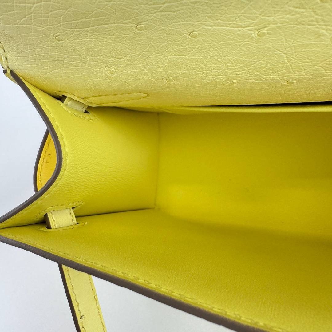 Kelly pochette ケリーポシェット Limoncello リモンチェッロ Ostrich オーストリッチ PHW シルバー金具 Stamp-B B刻印 ハンドバッグ