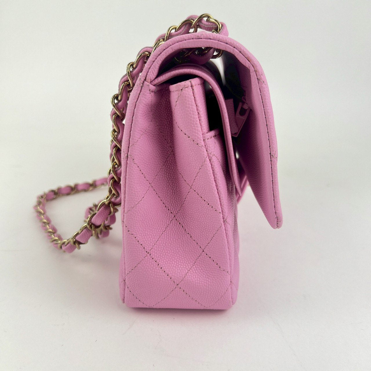 マトラッセ ダブルフラップ ダブルチェーンショルダー ピンク　パープル　Pink  Purple  GHW ゴールド金具 キャビアスキン　caviar skin A01112 ICチップ