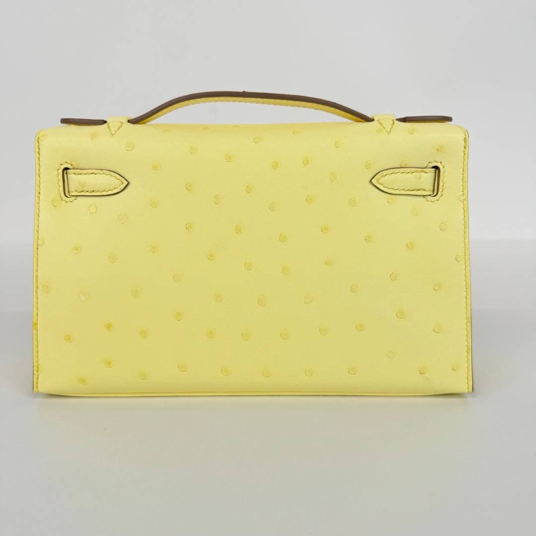 Kelly pochette ケリーポシェット Limoncello リモンチェッロ Ostrich オーストリッチ PHW シルバー金具 Stamp-B B刻印 ハンドバッグ