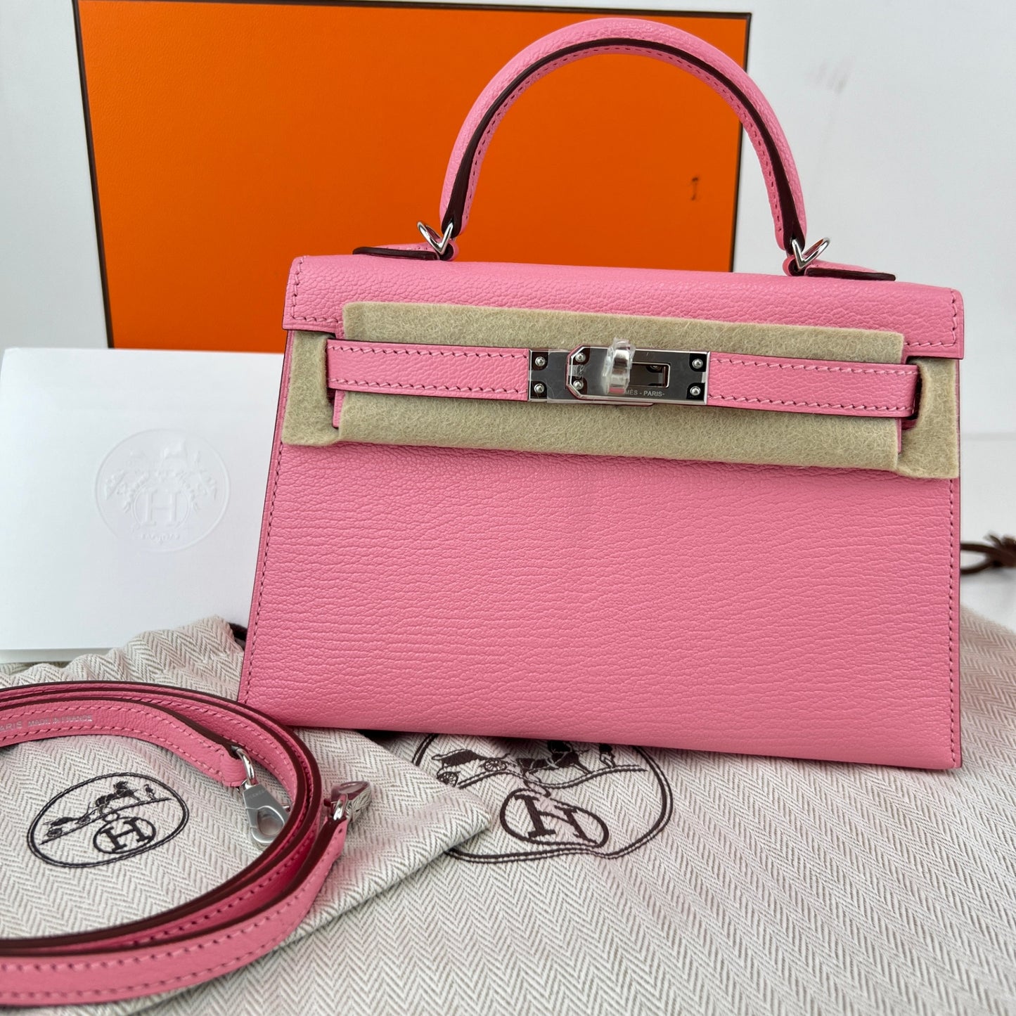 Mini kelly verso ミニケリー ヴェルソ Rose confetti ローズコンフェッティ Chevre シェーブル PHW シルバー金具 Stamp-U U刻印