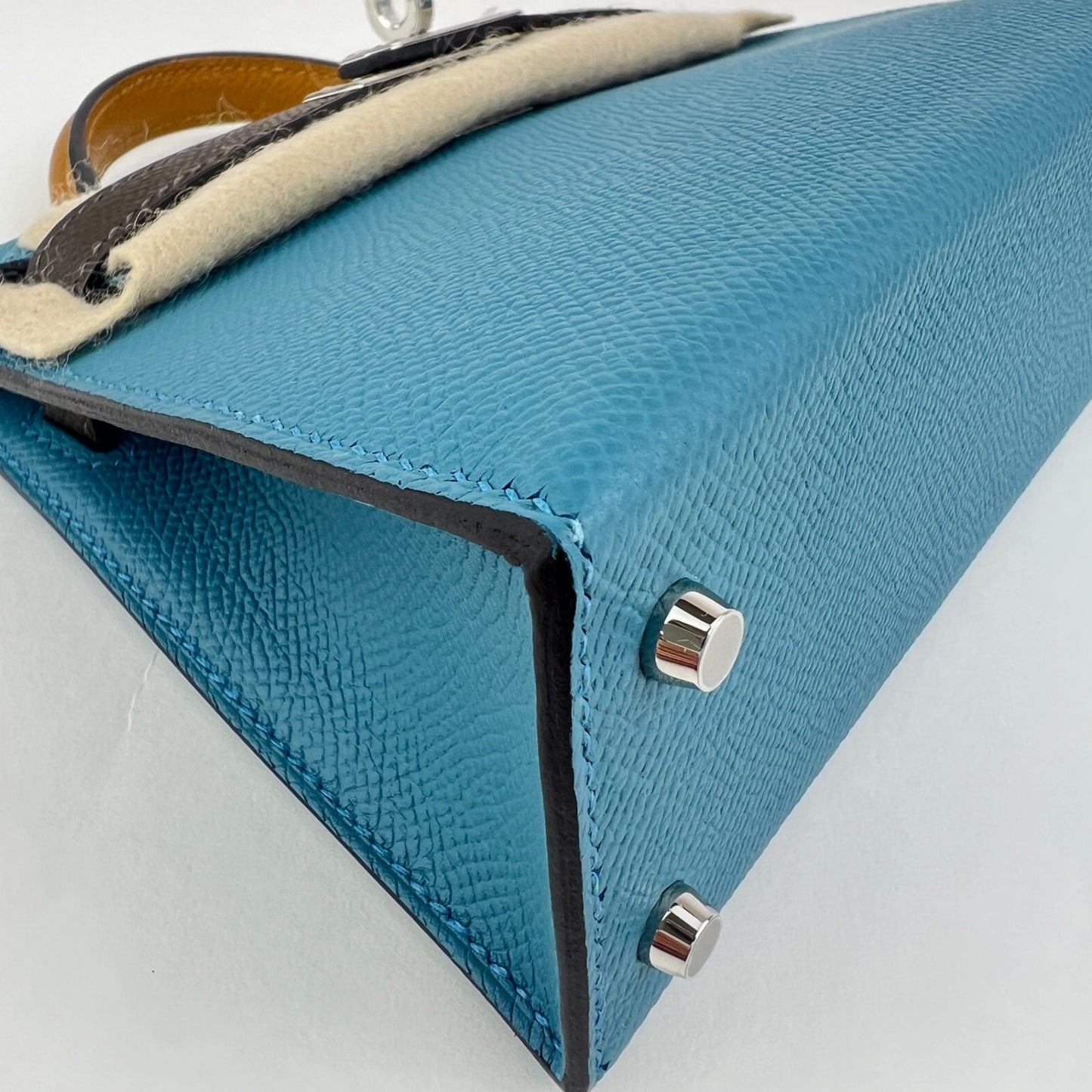 Mini kelly tricolor ミニケリー トリコロール Blue jean/Ecorce/Sesami ブルージーン/エコルセ/セサミ Epsom エプソン PHW シルバー金具 Stamp-W W刻印