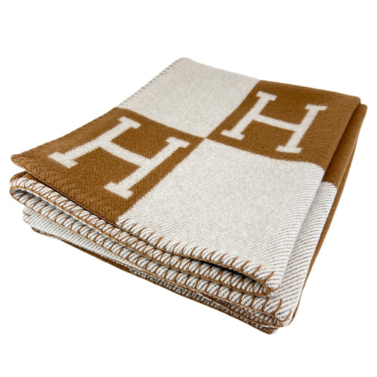 Hermès エルメス Jeté de canapé Avalon プレード アヴァロン メリノウール 90% カシミヤ 10% Ecru/Camel エクリュ/キャメル