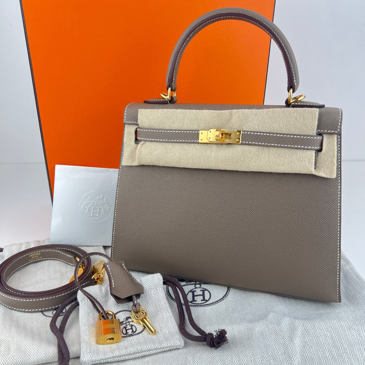 Kelly25 ケリー25 セリエ　Etoupe エトープ　GHW ゴールド金具　Stamp-K K刻