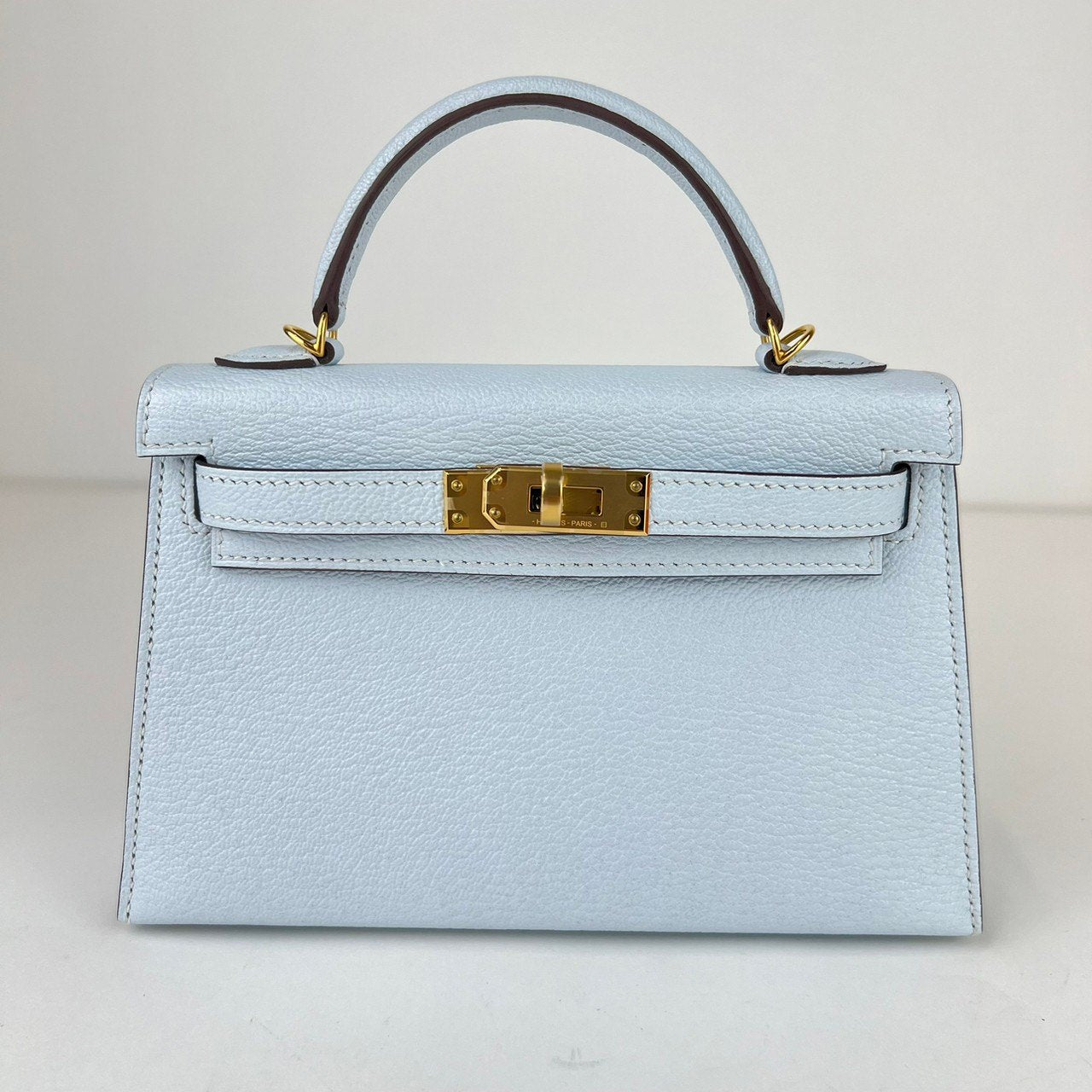 Mini kelly ミニケリー Blue brume ブルーブリュム Chevre シェーブル GHW ゴールド金具 U刻