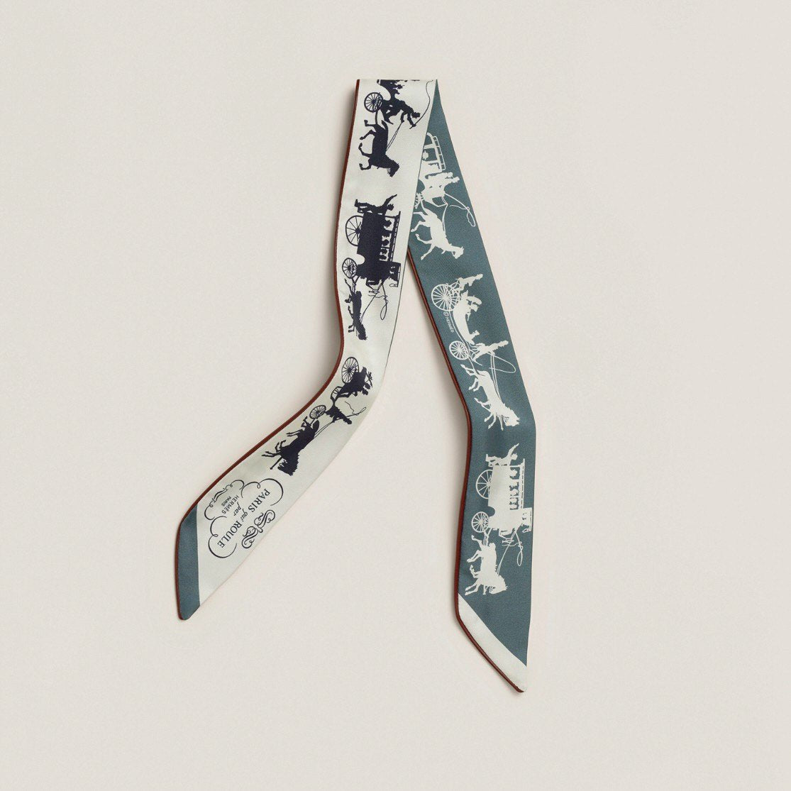 Twilly ツイリー 車輪でめぐるパリ・ドゥ・トゥジュール ネイビー　ホワイト 絹 100% スカーフ