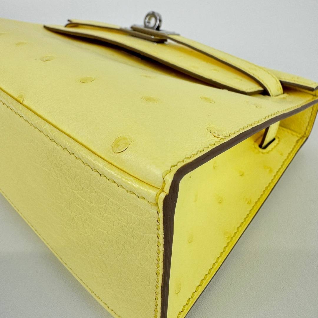 Kelly pochette ケリーポシェット Limoncello リモンチェッロ Ostrich オーストリッチ PHW シルバー金具 Stamp-B B刻印 ハンドバッグ