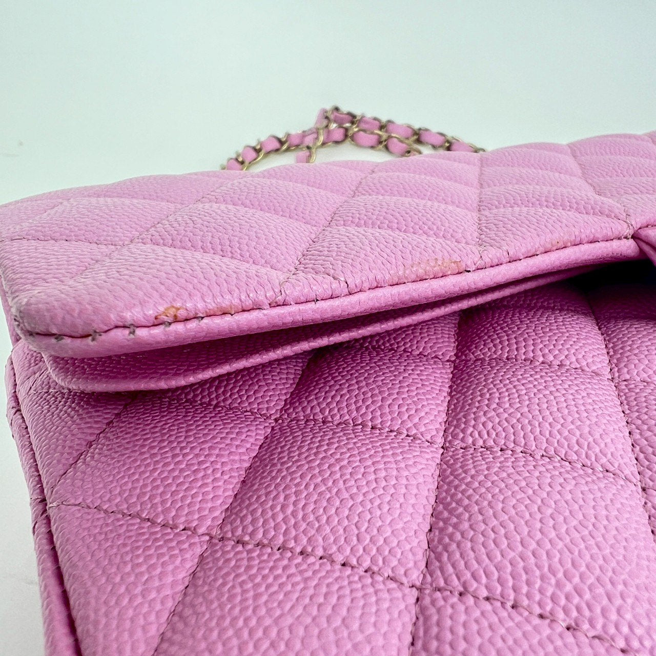マトラッセ ダブルフラップ ダブルチェーンショルダー ピンク　パープル　Pink  Purple  GHW ゴールド金具 キャビアスキン　caviar skin A01112 ICチップ