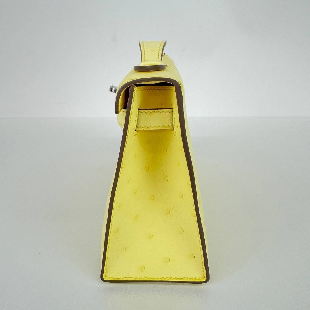 Kelly pochette ケリーポシェット Limoncello リモンチェッロ Ostrich オーストリッチ PHW シルバー金具 Stamp-B B刻印 ハンドバッグ