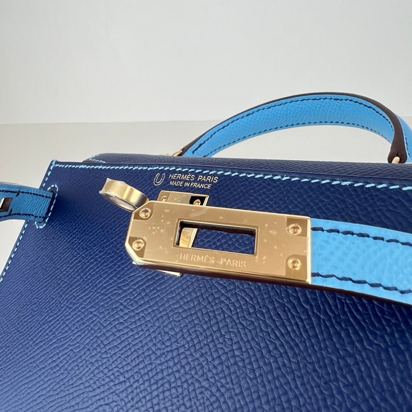 Mini kelly Special order ミニケリー スペシャルオーダー Blue navy/Celeste ブルーネイビー/セレステ PMBHW シャンパンゴールド金具 Stamp-K K刻印
