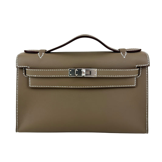 Pochette kelly ケリーポシェット Etoupe エトープ PHW シルバー金具 Stamp-K K刻印 Swift スイフト