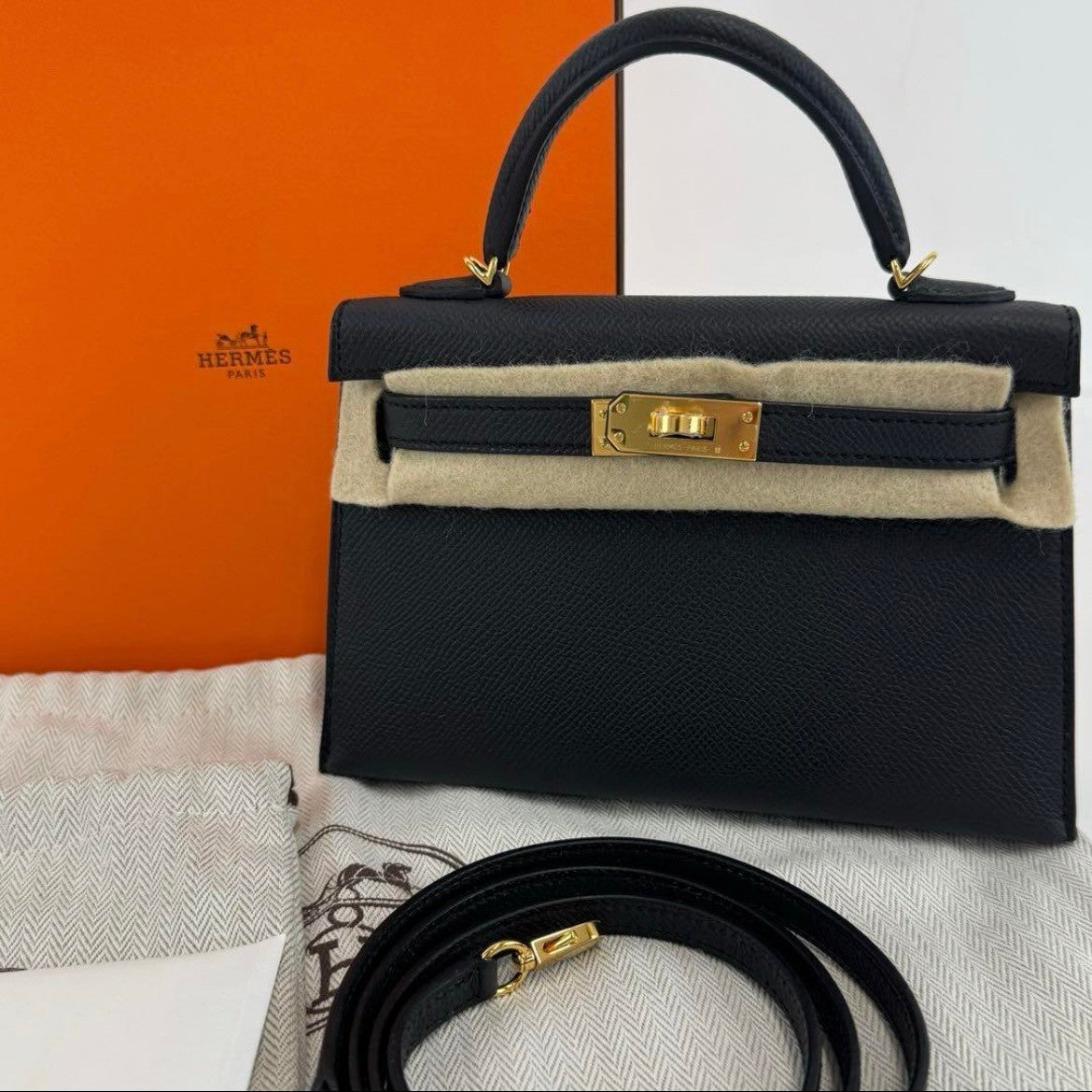 Mini kelly ミニケリー Black ブラック Epsom エプソン GHW ゴールド金具 Stamp-K K刻印