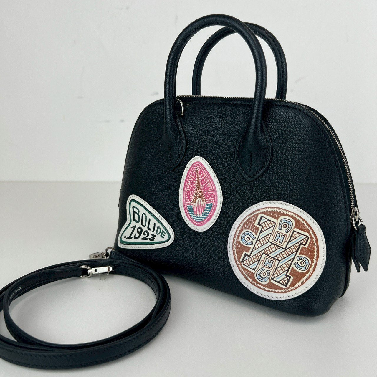 Hermès エルメス Bolide 1923 mini Pique Colle ボリード1923ミニ ピケ コレ 100周年記念モデル Stamp-W W刻印 Chevre シェーブル Black ブラック PHW シルバー金具