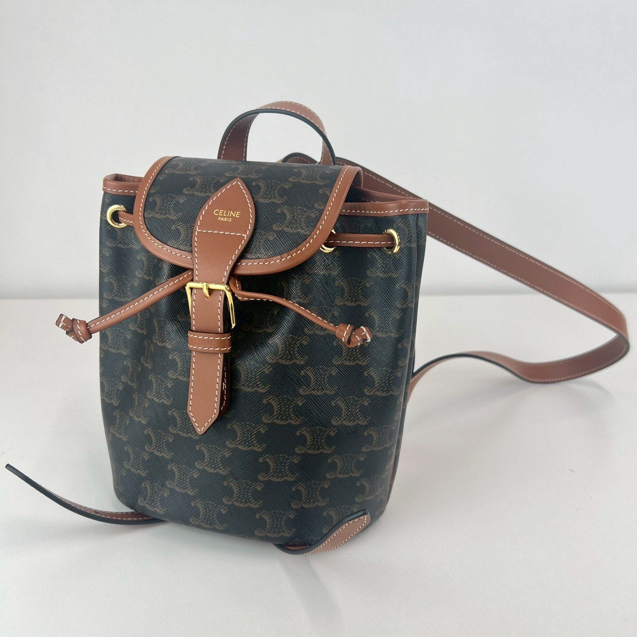 フォルコバックパックミニ トリオンフキャンバス カーフスキン タン