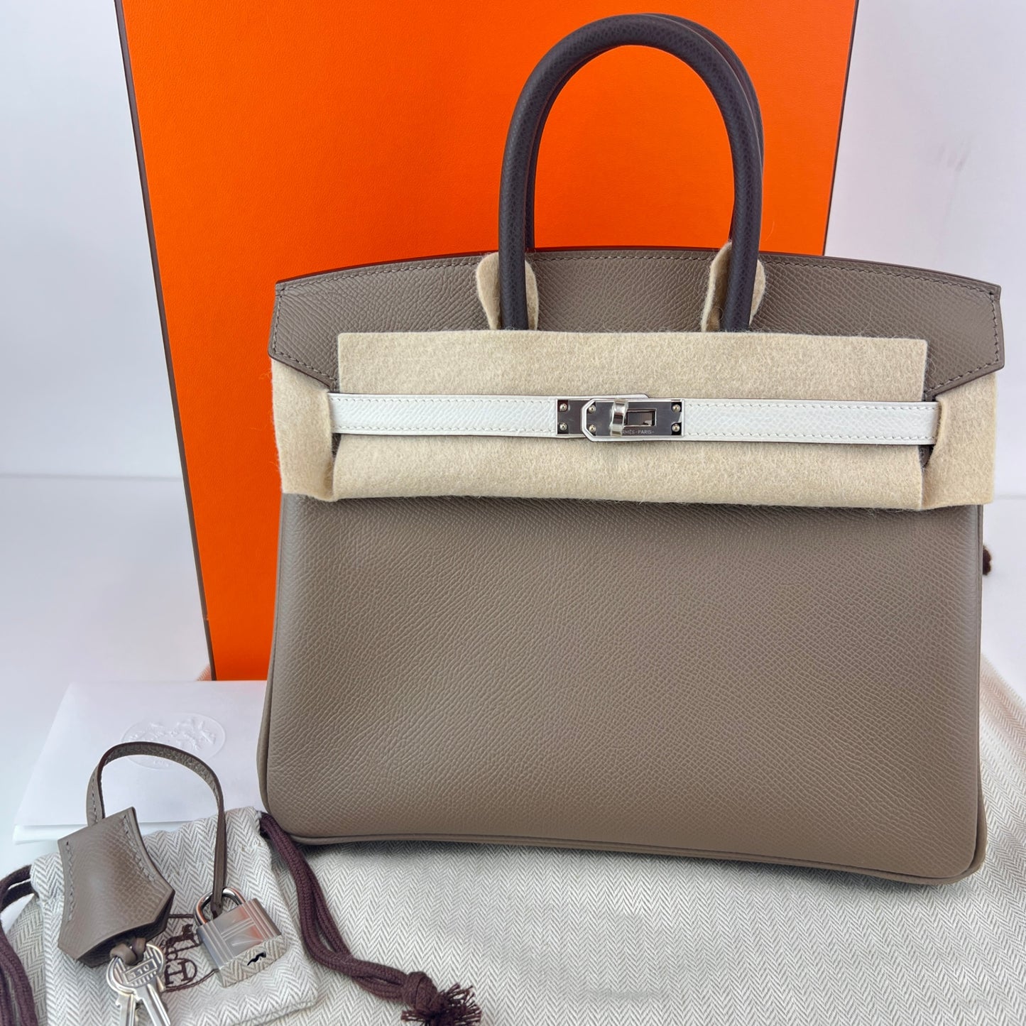 Birkin25 tricolor バーキン25 トリコロール Etoupe エトープ PHW シルバー金具 Stamp-B B刻印 Epsom エプソン