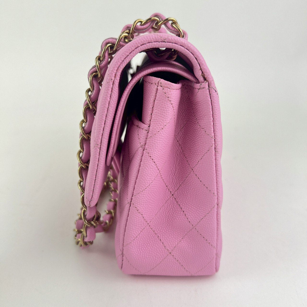 マトラッセ ダブルフラップ ダブルチェーンショルダー ピンク　パープル　Pink  Purple  GHW ゴールド金具 キャビアスキン　caviar skin A01112 ICチップ