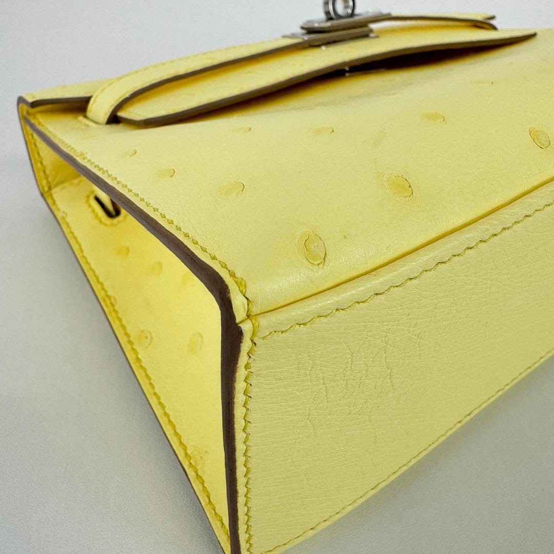 Kelly pochette ケリーポシェット Limoncello リモンチェッロ Ostrich オーストリッチ PHW シルバー金具 Stamp-B B刻印 ハンドバッグ
