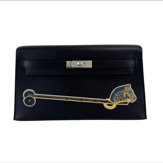Hermès エルメス Kelly elan cheval de bois ケリーエラン シュヴァル ドゥ ボワ Stamp-W W刻印 Tadelakt タデラクト Black ブラック PHW シルバー金具