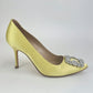 ハンギシ ビジューバックル パンプス Yellow イエロー 70mm