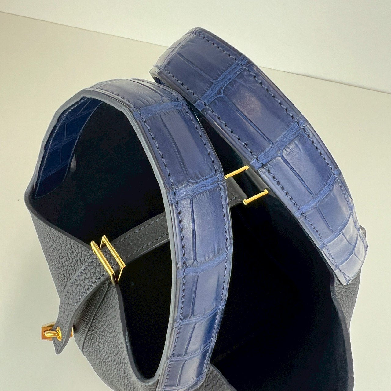 Picotin Lock PM ピコタンロック18 Blue nuit ブルーニュイ Taurillon clemence トリヨンクレマンス crocodile クロコダイル GHW ゴールド金具 Stamp-B B刻印