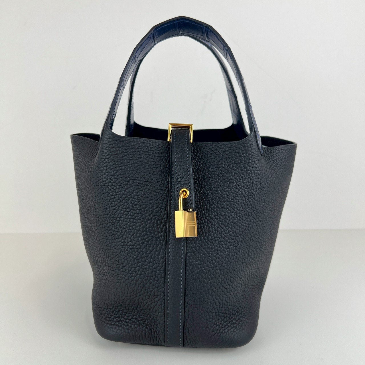 Picotin Lock PM ピコタンロック18 Blue nuit ブルーニュイ Taurillon clemence トリヨンクレマンス crocodile クロコダイル GHW ゴールド金具 Stamp-B B刻印