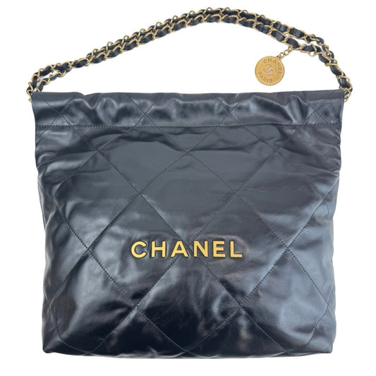 CHANEL22 スモール ブラック　黒 　ゴールド金具　シャイニーカーフスキン