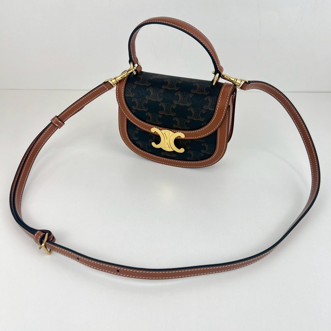 ミニ ブザス クレア トリオンフキャンバス/カーフスキン タン