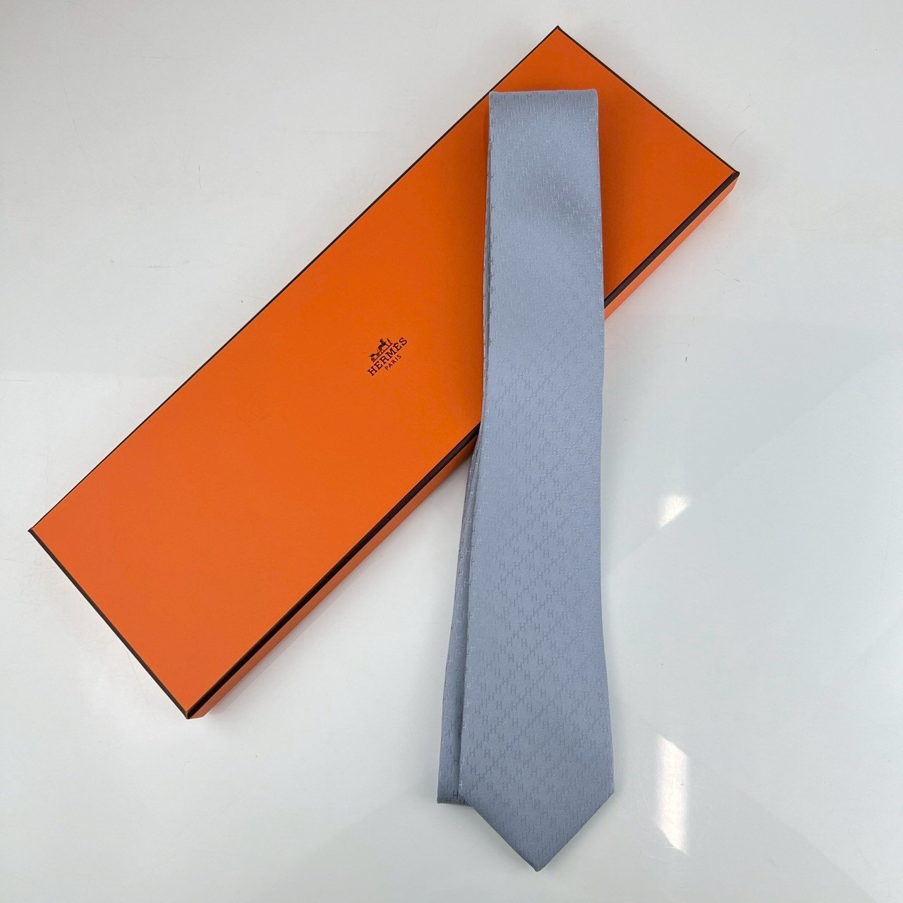 シルクタイ Faconnee ニューHタイ Faconnee New H tie GRIS GLACIER グリグラシエ ライトブルー シルク
