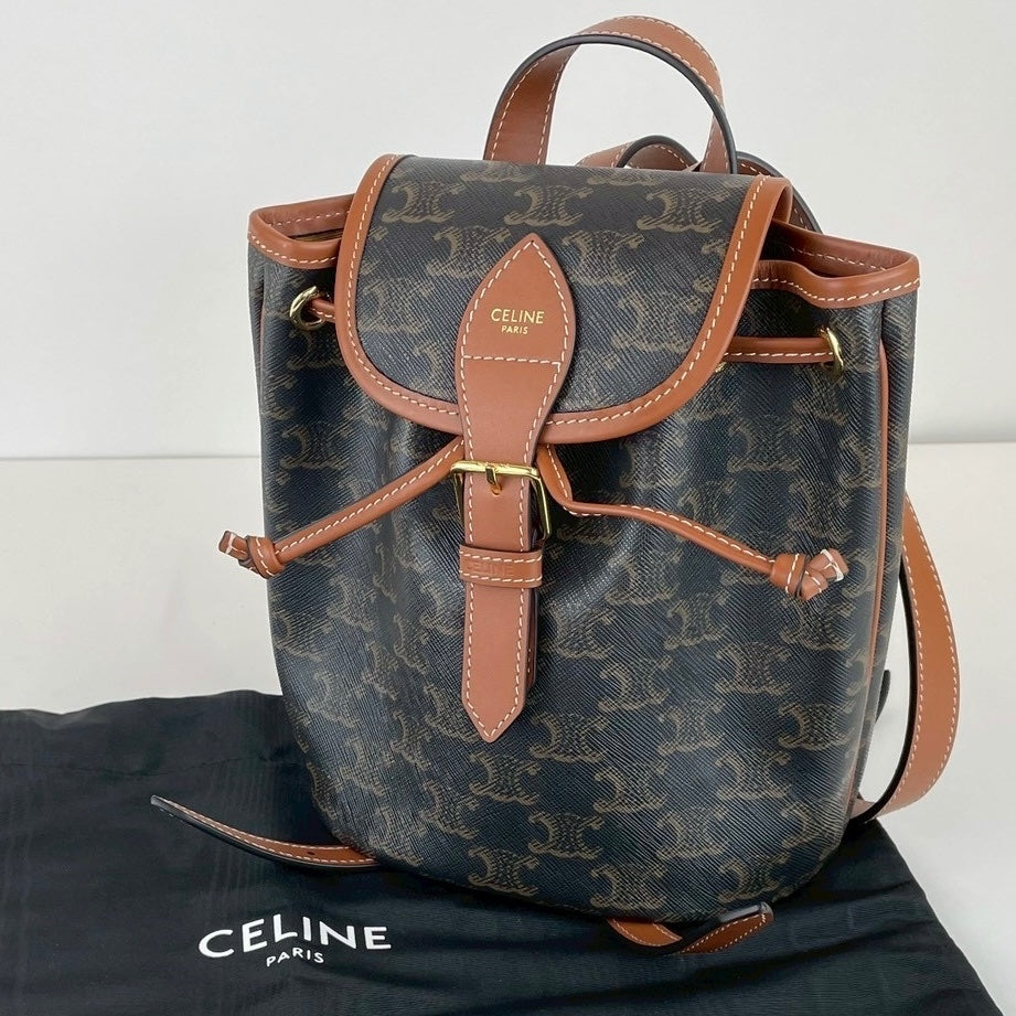 フォルコバックパックミニ トリオンフキャンバス カーフスキン タン