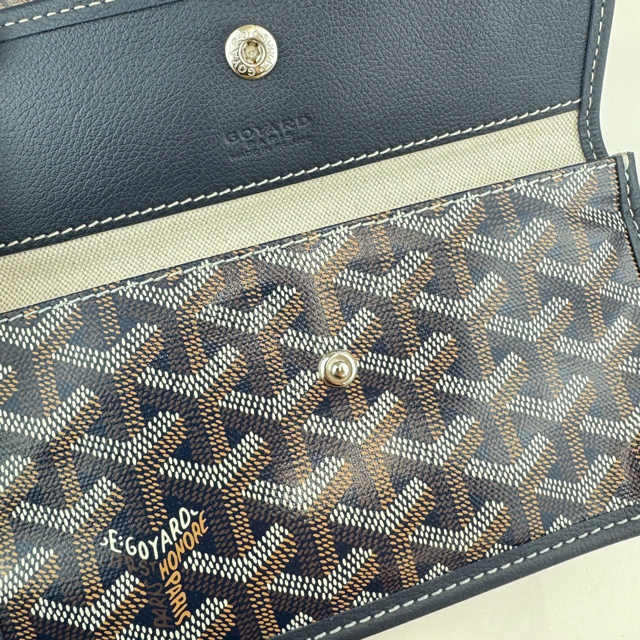 サンルイPM ネイビー　Navy ゴヤールディンキャンバス シュヴロッシュカーフスキン