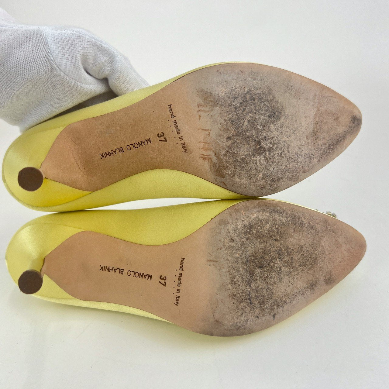 ハンギシ ビジューバックル パンプス Yellow イエロー 70mm