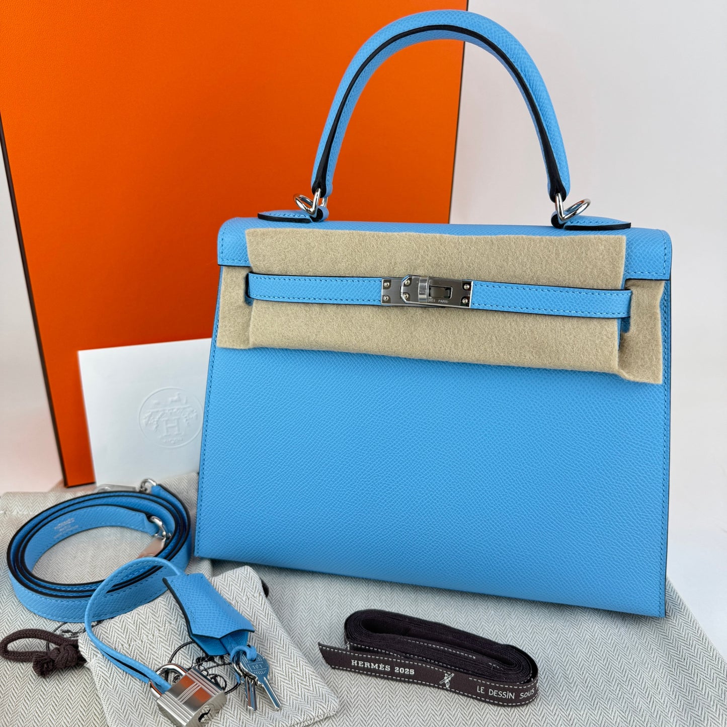 Kelly25 Sellier ケリー25セリエ Celeste セレステ  PHW シルバー金具 Epsom エプソン Stamp-K K刻印