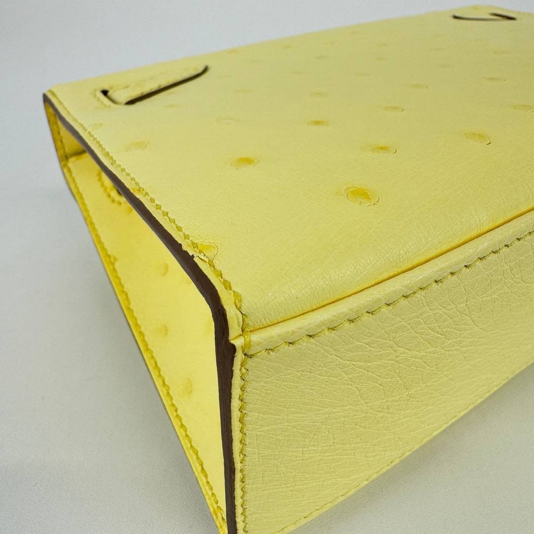 Kelly pochette ケリーポシェット Limoncello リモンチェッロ Ostrich オーストリッチ PHW シルバー金具 Stamp-B B刻印 ハンドバッグ