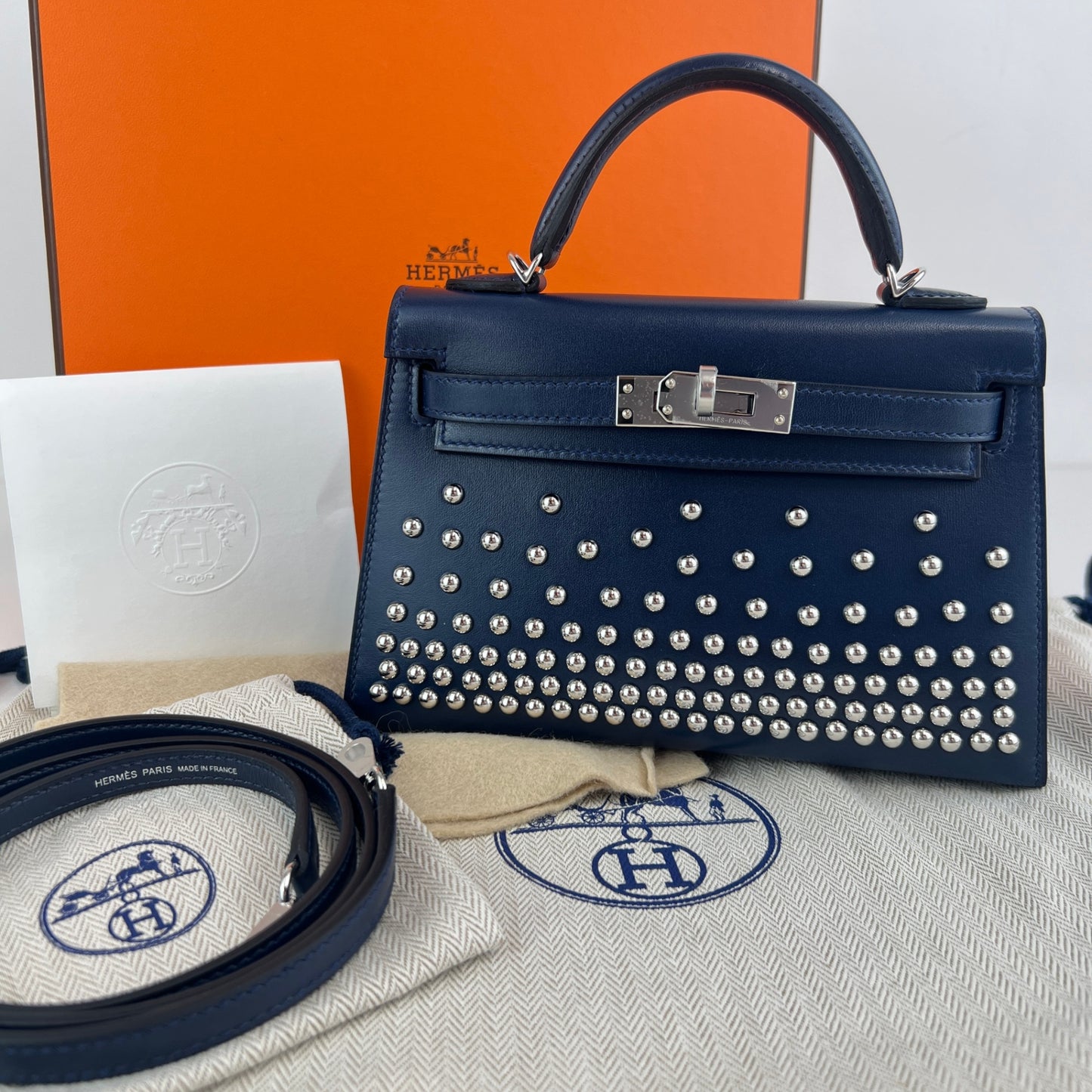 Mini kelly cloute ミニケリークルーテ Blue abysse ブルーアビス  PHW シルバー金具 Stamp-K K刻印 Box calf ボックスカーフ