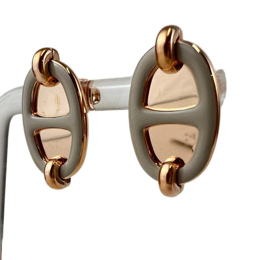 Hermès エルメス Boucles d'oreilles Mini Maillon ミニ マイヨン H100052FO ラッカーメタル Marron grace / Rosegold ：マロングラッセ / ローズゴールド