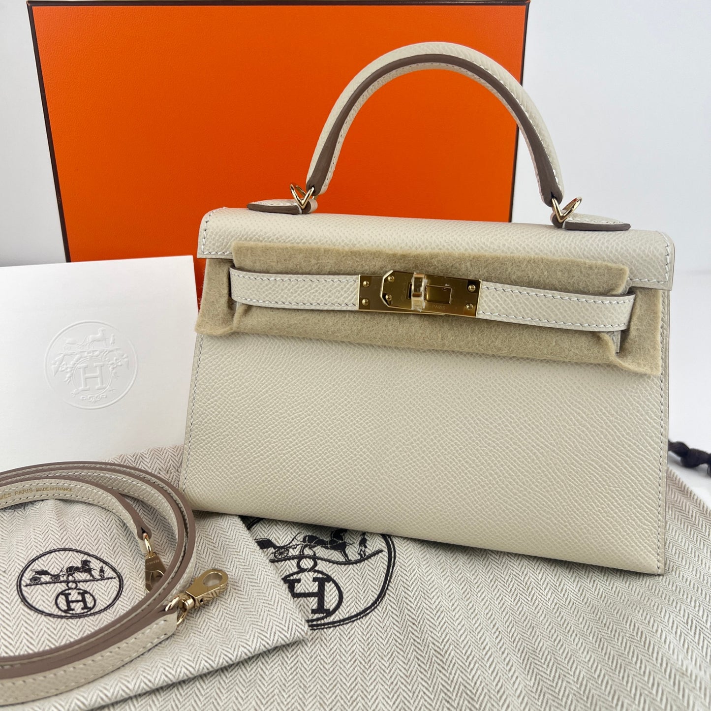 Mini kelly ミニケリー Stamp-K K刻印 Epsom エプソン Craie クレ PMBHW シャンパンゴールド金具