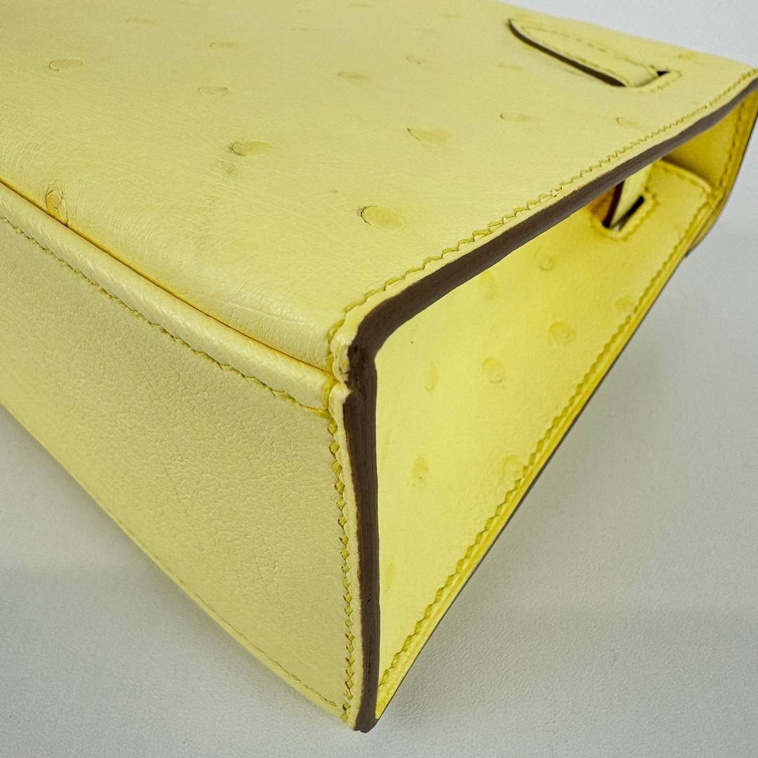Kelly pochette ケリーポシェット Limoncello リモンチェッロ Ostrich オーストリッチ PHW シルバー金具 Stamp-B B刻印 ハンドバッグ