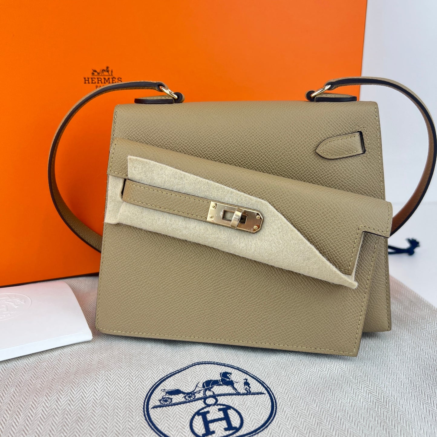 Mini kelly disorder ミニケリー 無秩序 Poussiere プシエール PMBHW  シャンパンゴールド金具 Stamp-K K刻印 Epsom エプソン