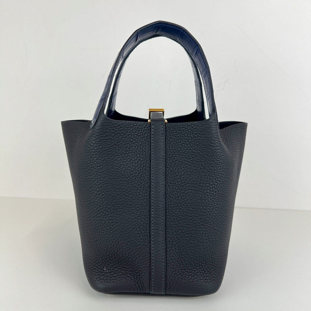 Picotin Lock PM ピコタンロック18 Blue nuit ブルーニュイ Taurillon clemence トリヨンクレマンス crocodile クロコダイル GHW ゴールド金具 Stamp-B B刻印